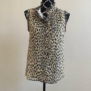 J.Crew Wildcat Leopard Natasha Silk Sleeveless Top Ruffle